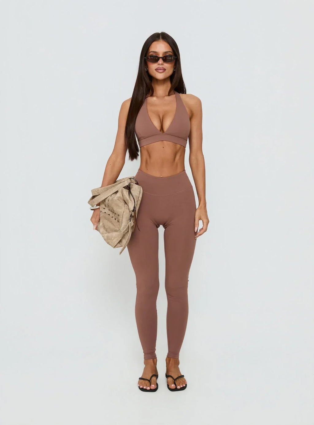 In Motion Active Plunge Halter Crop Top Clay