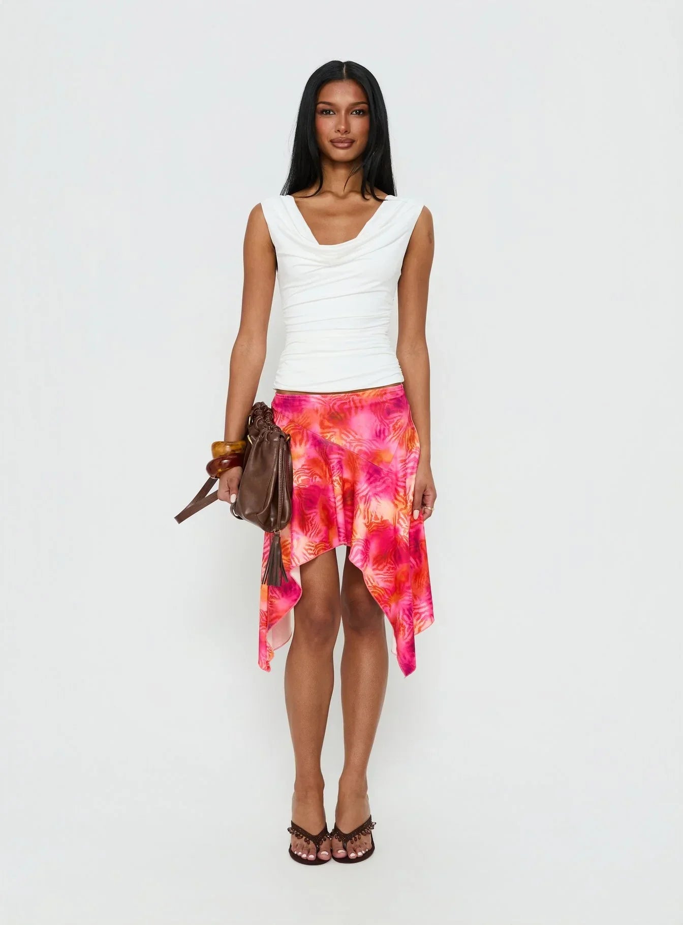 Miraculous Cowl Neck Twist Back Top White