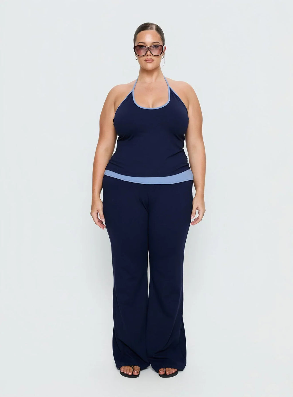 Kobee Jersey Halter Top Navy / Light Blue Curve