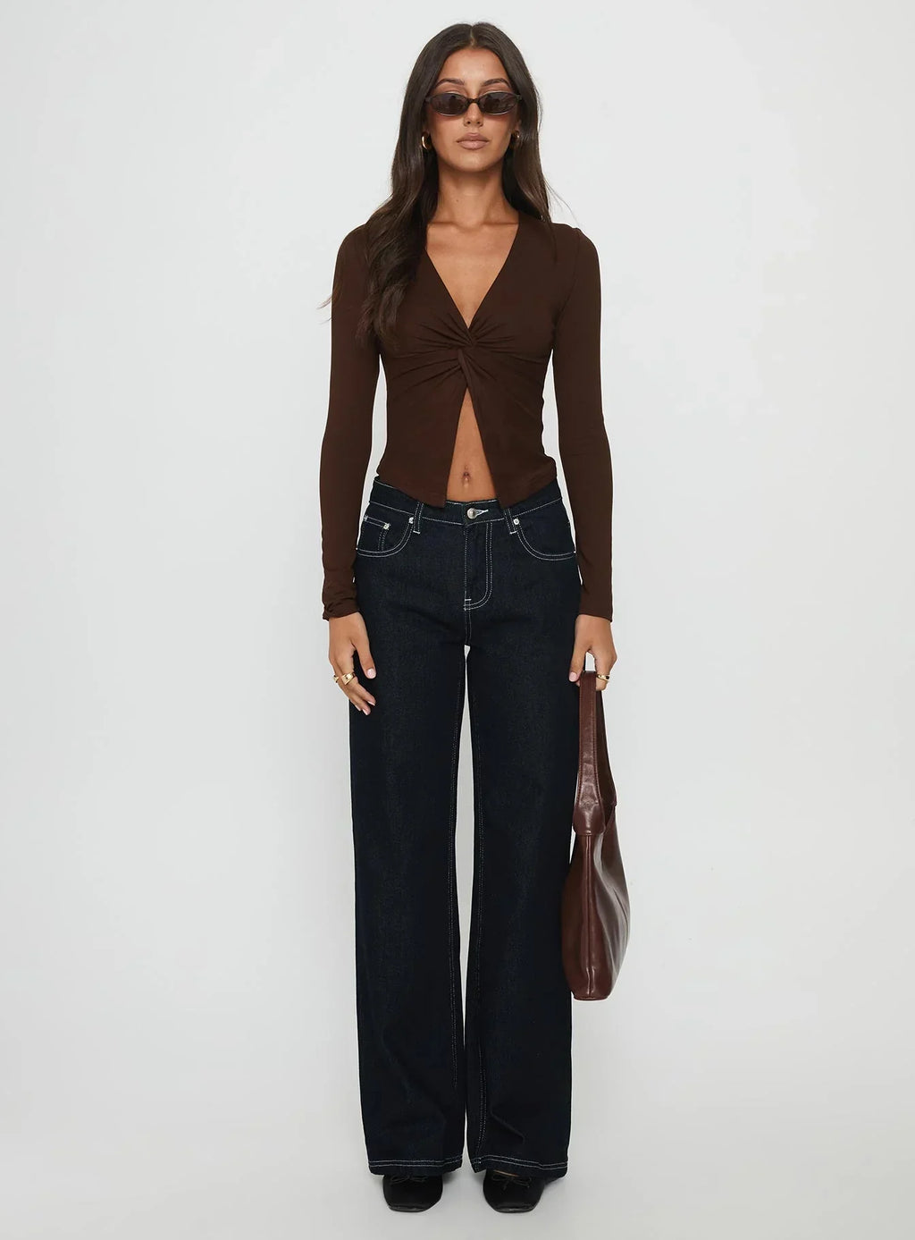 No Hard Feelings Twist Long Sleeve Top Brown