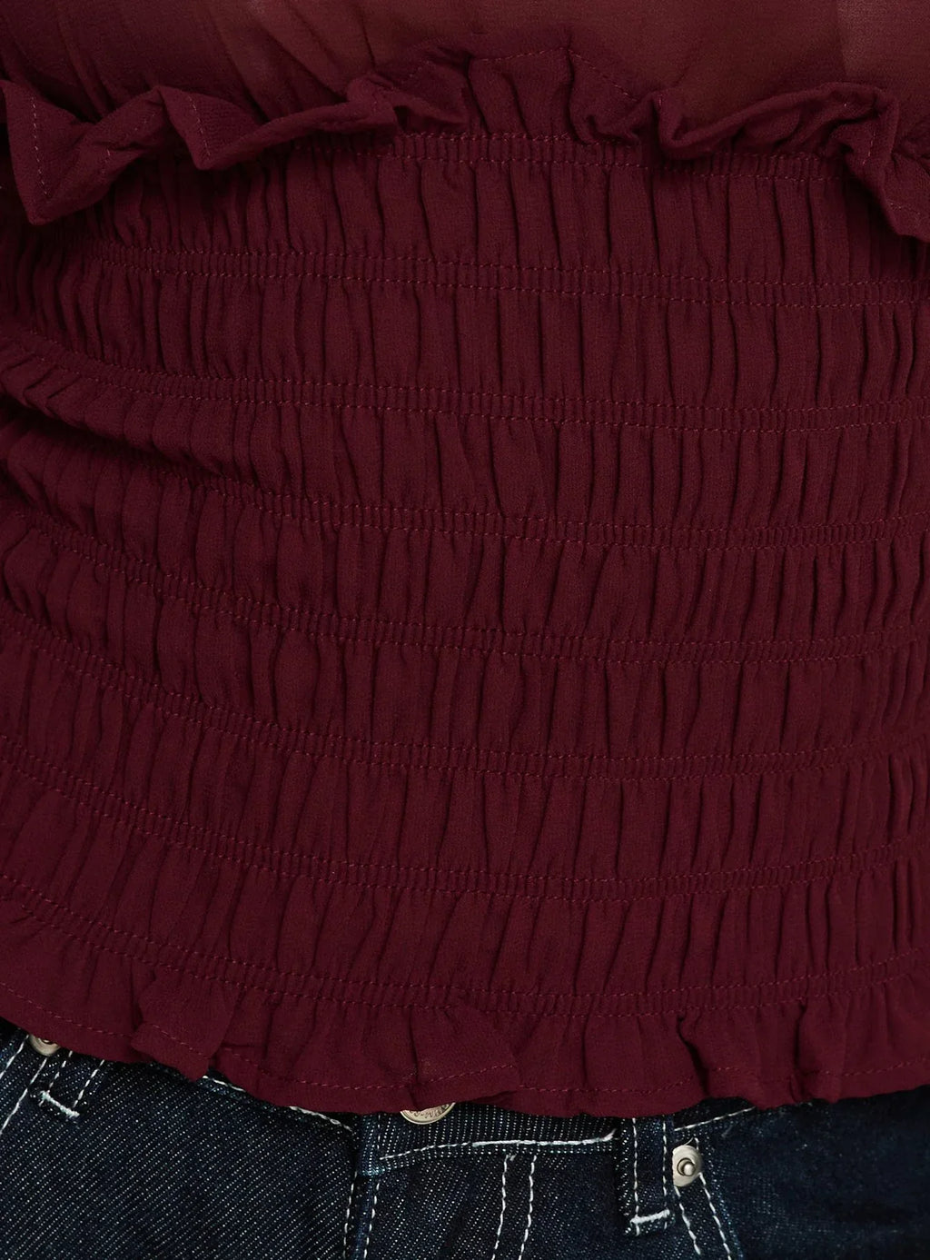 Fever Kiss Chiffon Ruched Top Wine