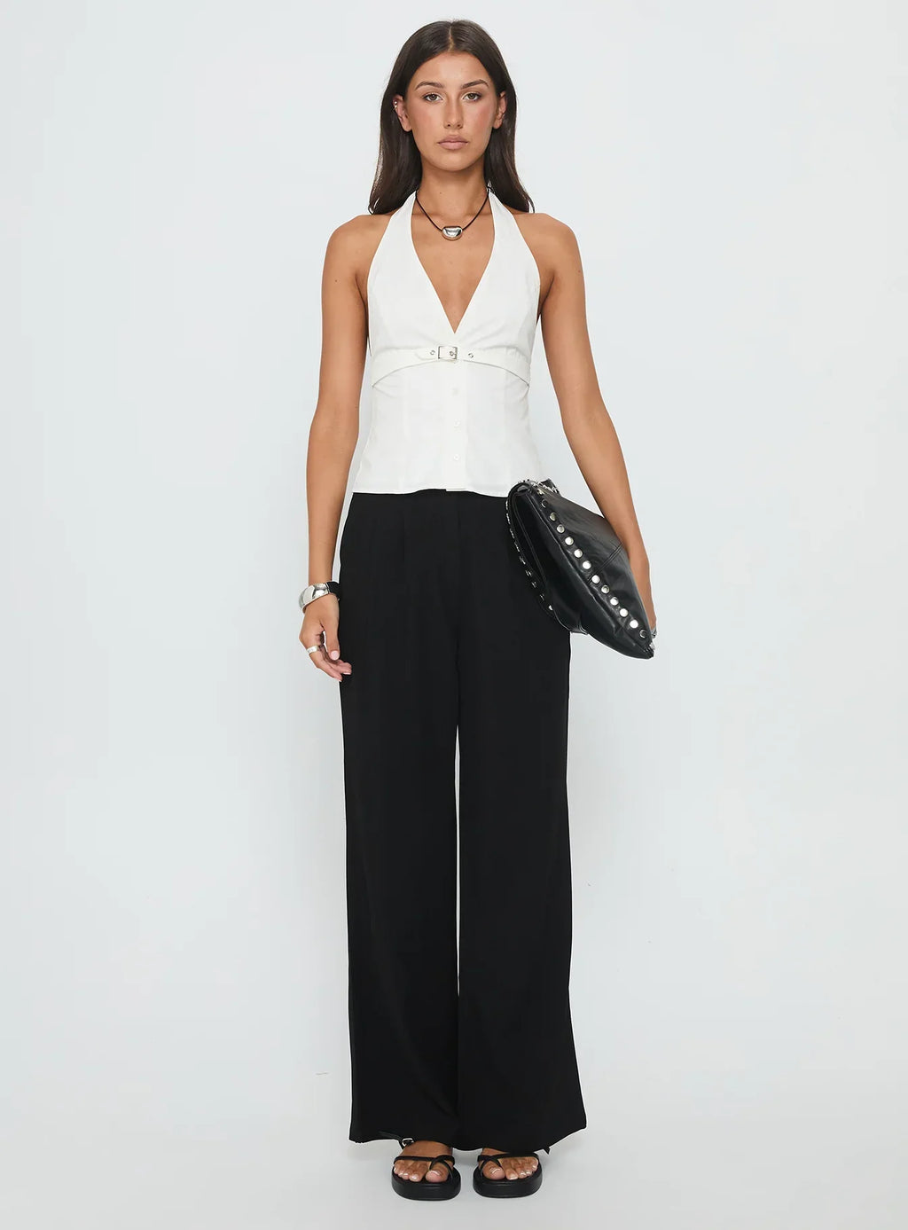 Zailah Halter Buckle Detail Top White