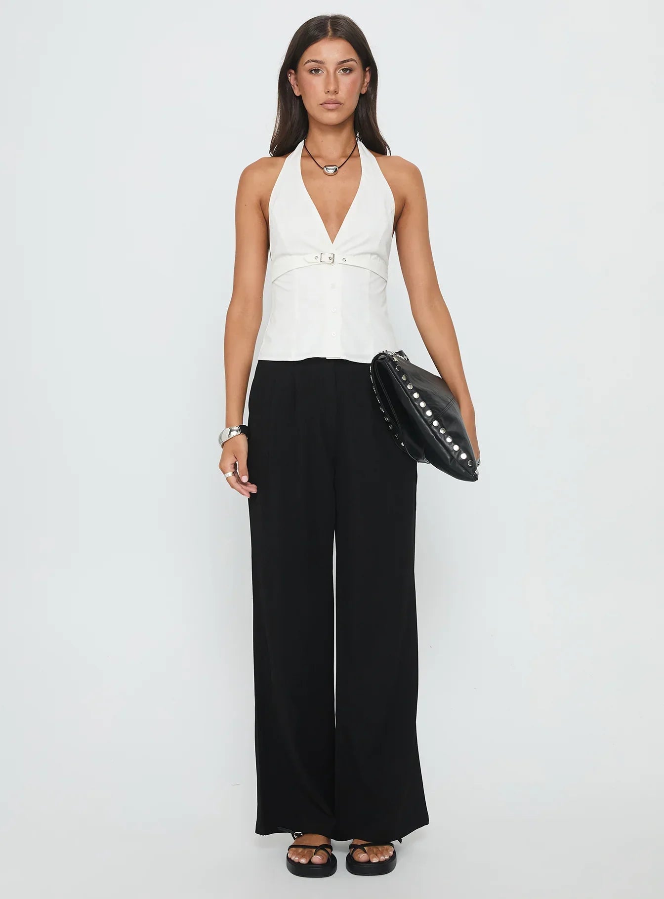 Zailah Halter Buckle Detail Top White