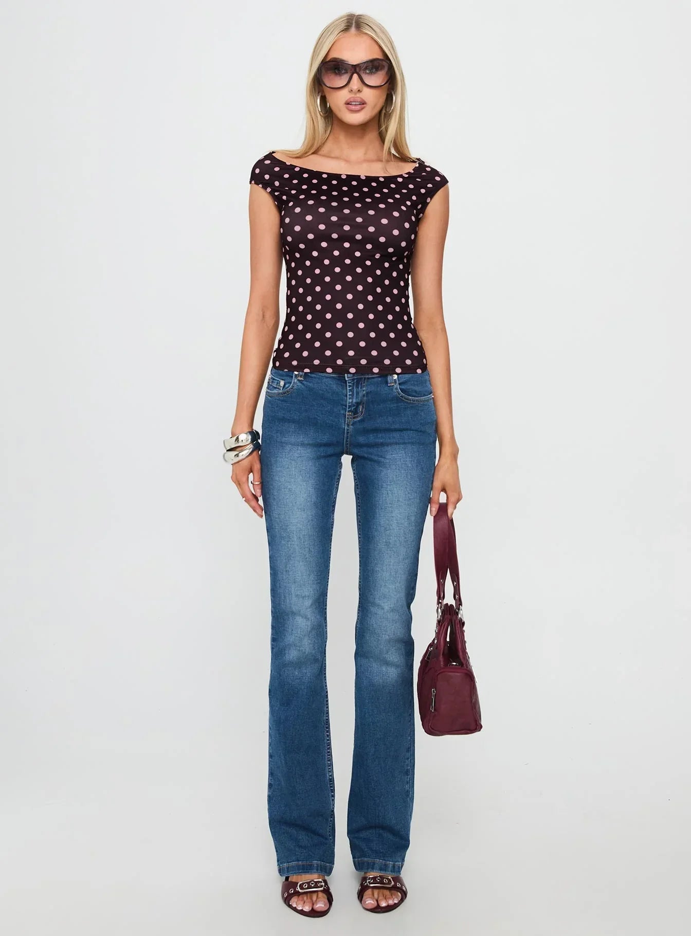 Cheirosa Off Shoulder Top Chocolate / Pink