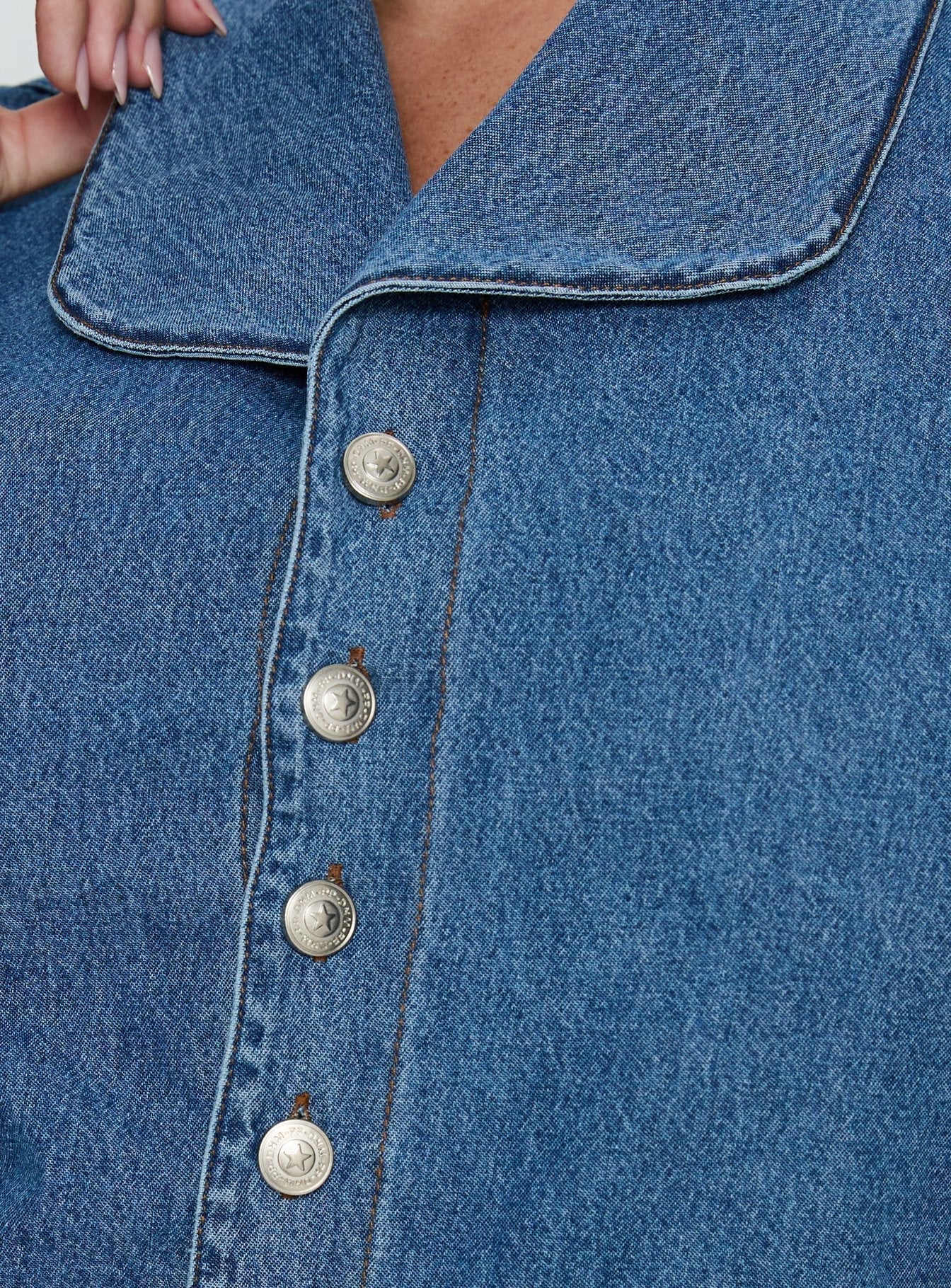 Ellix Button Up Top Blue Denim Curve