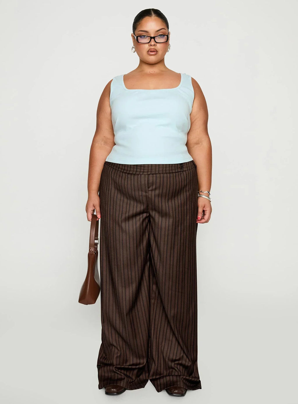 Baseline Square Neck Rib Tank Top Light Blue Curve