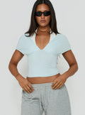 Beea Layered Halter Short Sleeve Top Blue / White