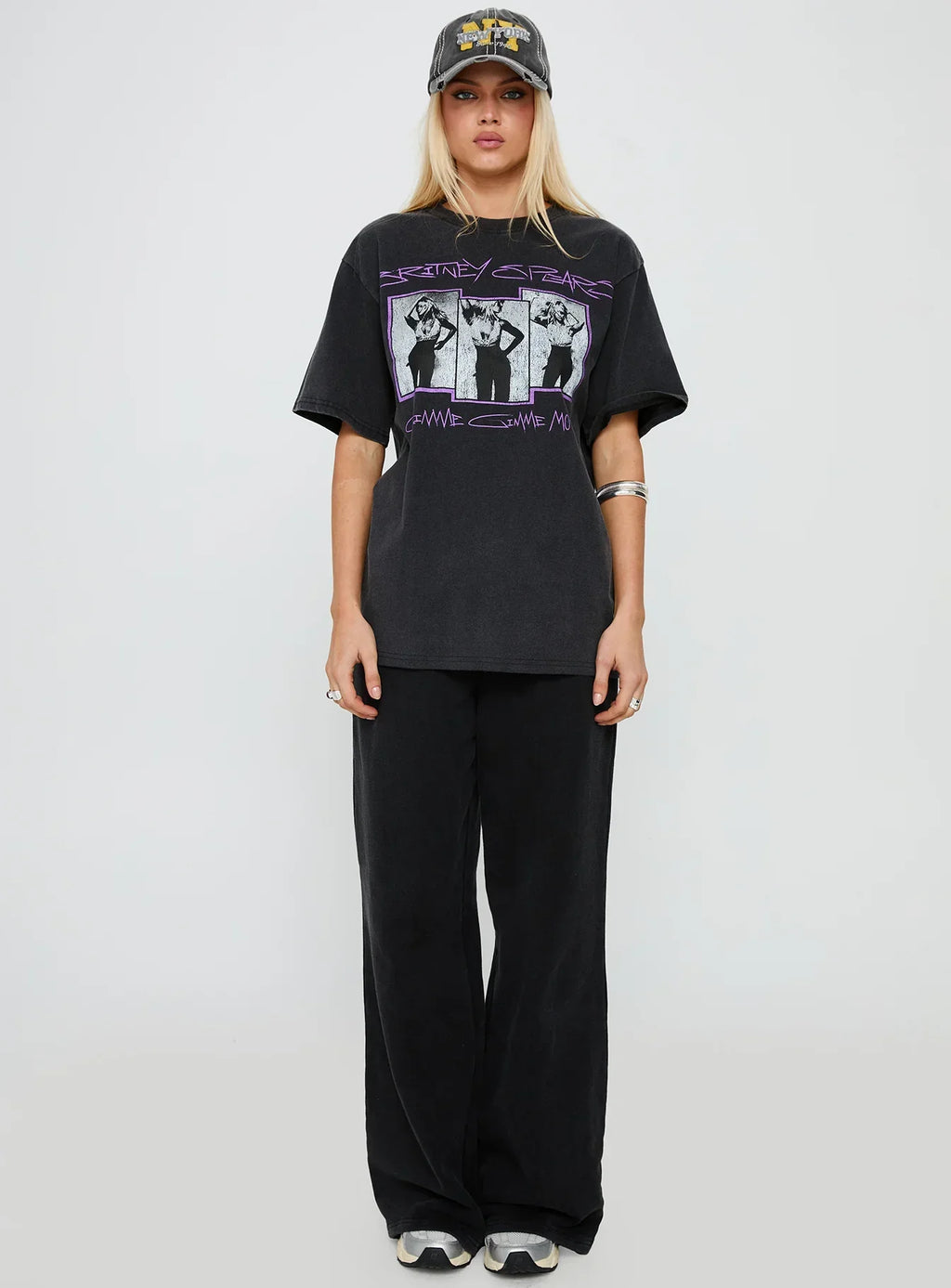 Britney Spears Gimme More Oversized Graphic Top Washed Black
