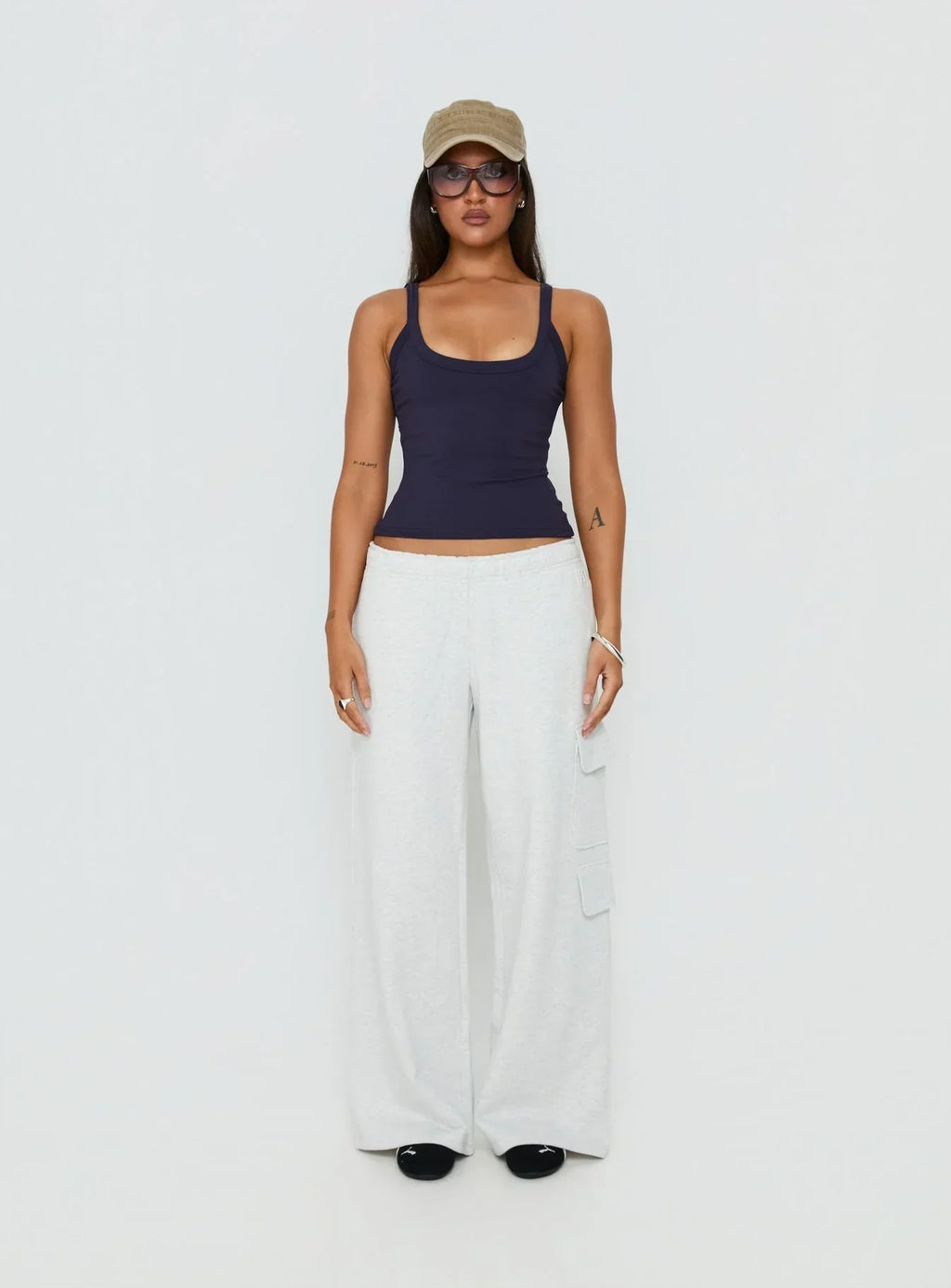 Kasper Cinched Longline Tank Top Navy