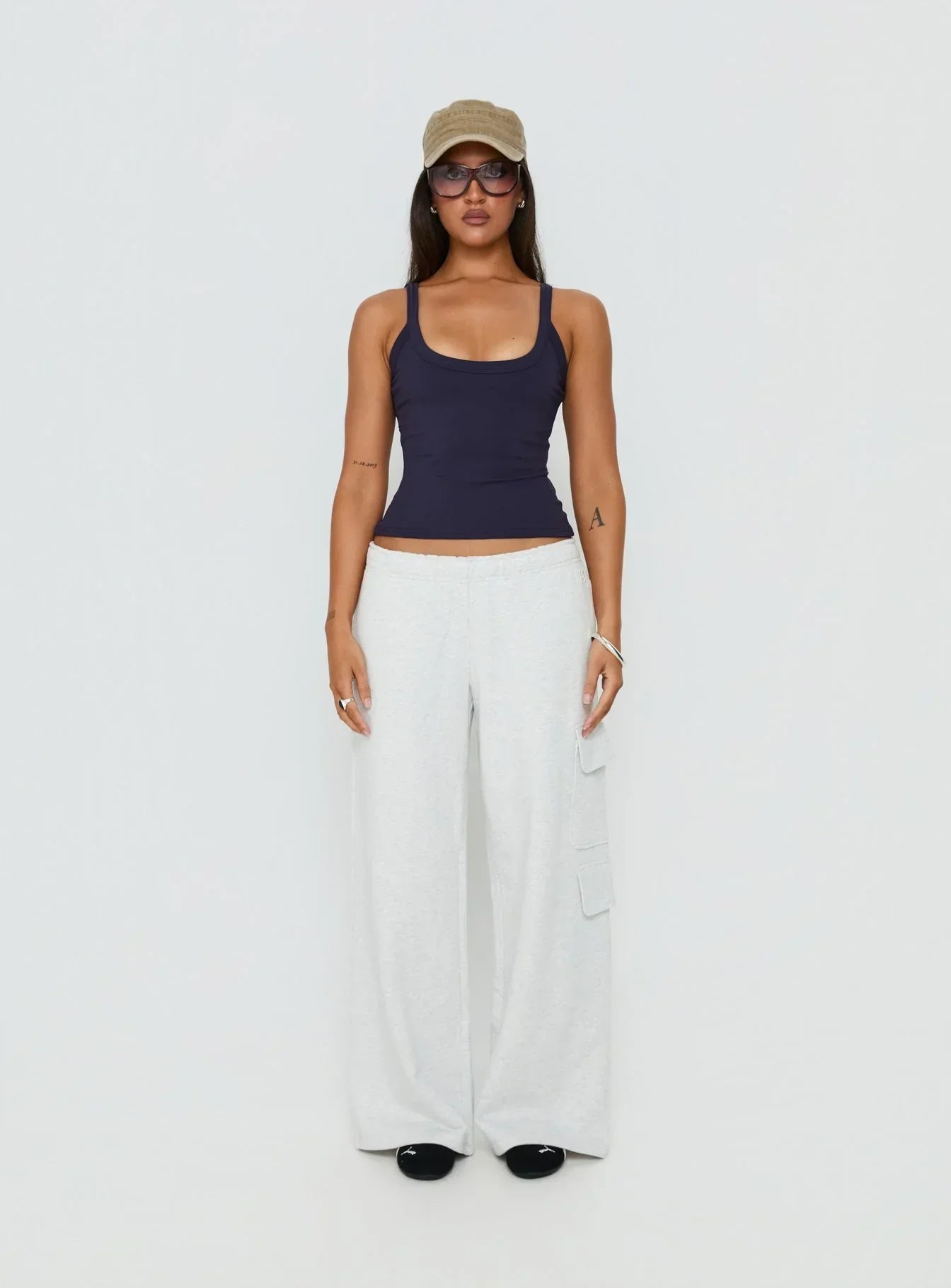 Kasper Cinched Longline Tank Top Navy