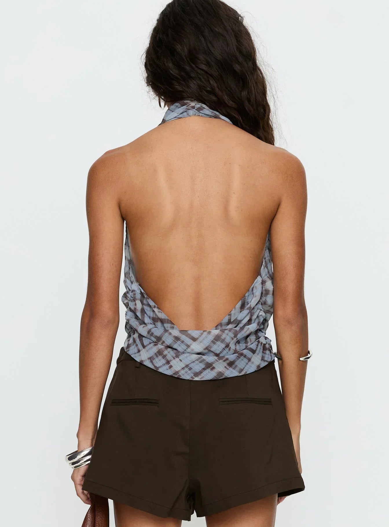 Aldana Plunge Neck Top Multi Check