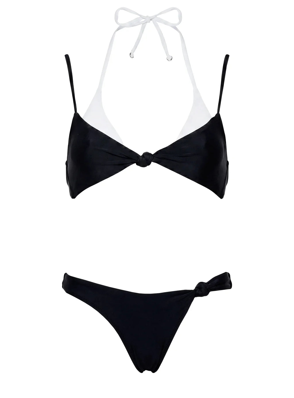 Melesa Layered Halter Bikini Top Black / White