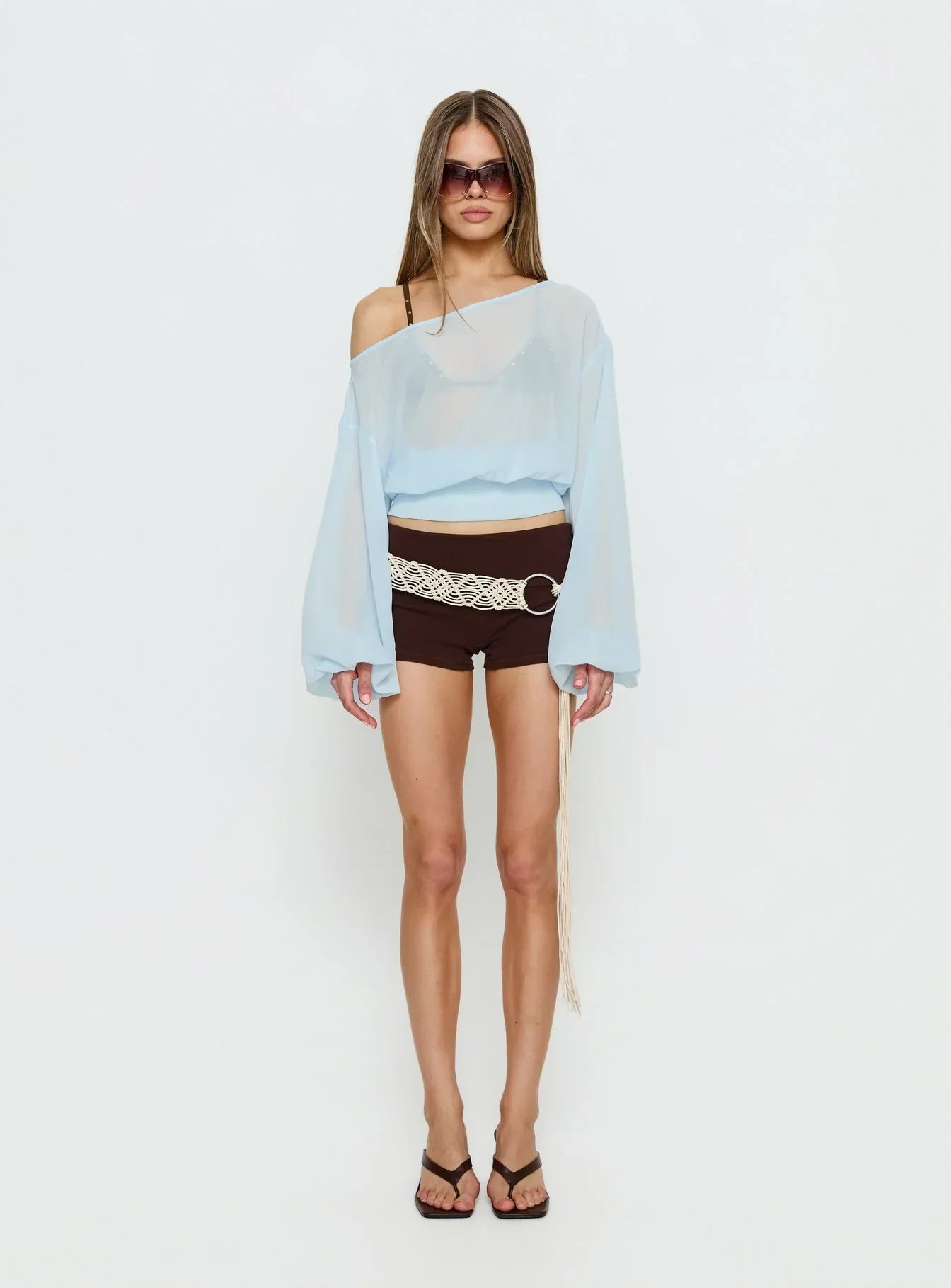Idalina Slouchy Chiffon Top Blue