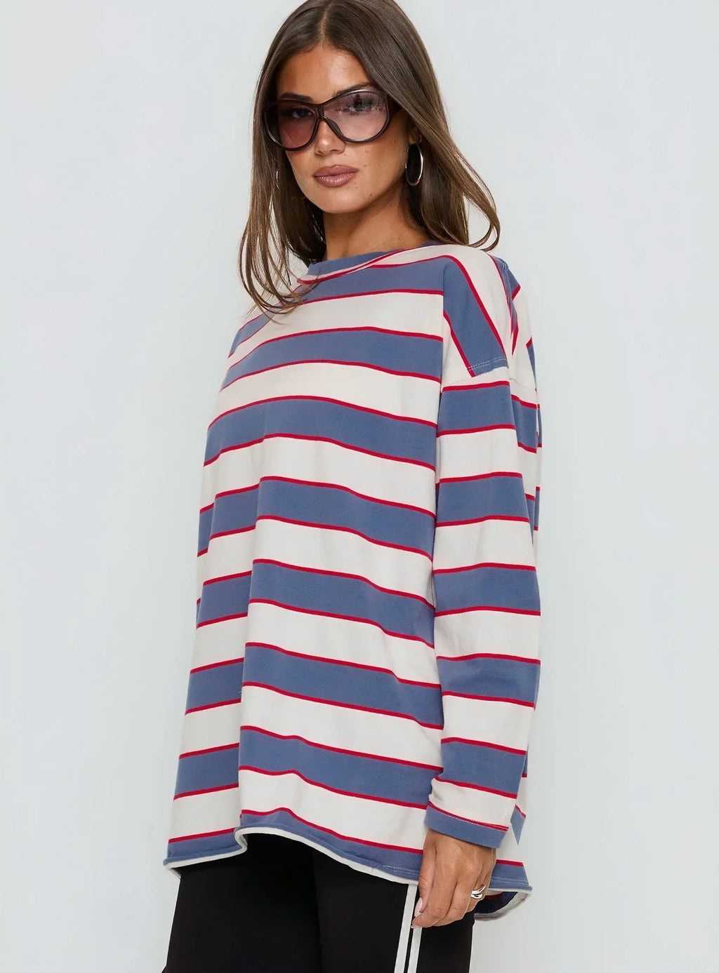Horizon Long Sleeve Top Dusty Blue Stripe