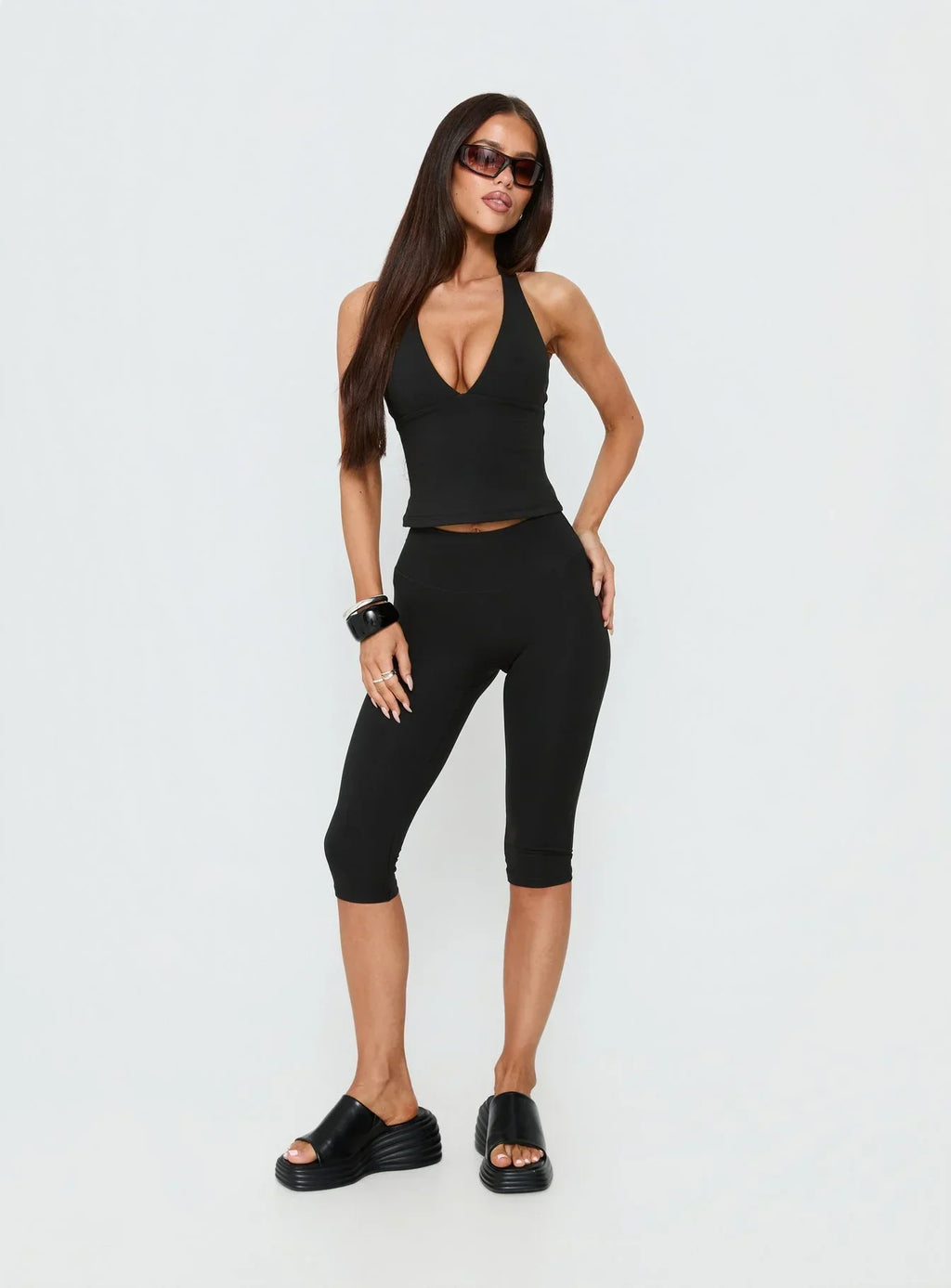 Habitual Active Longline Plunge Neck Tank Top Black