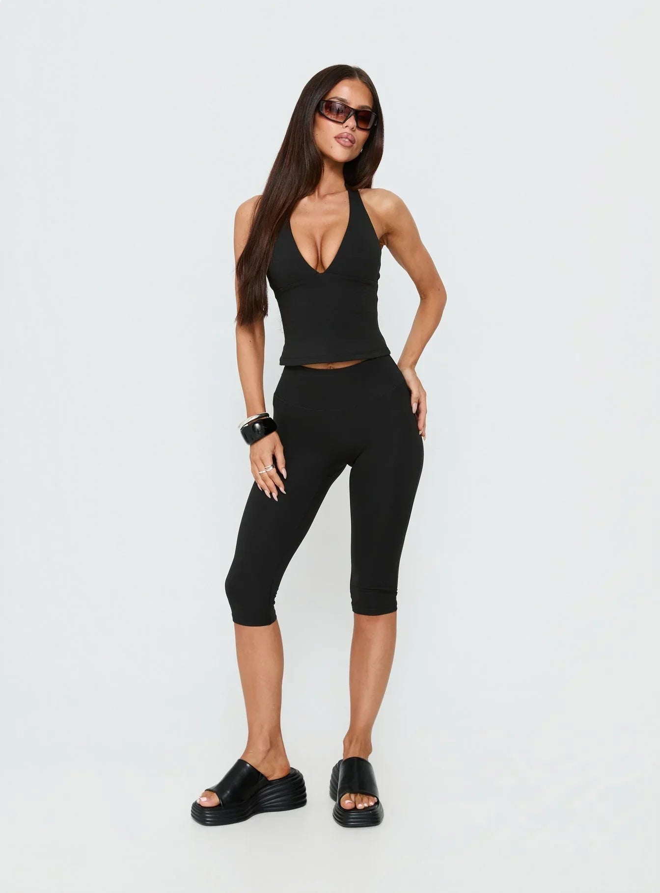 Habitual Active Longline Plunge Neck Tank Top Black