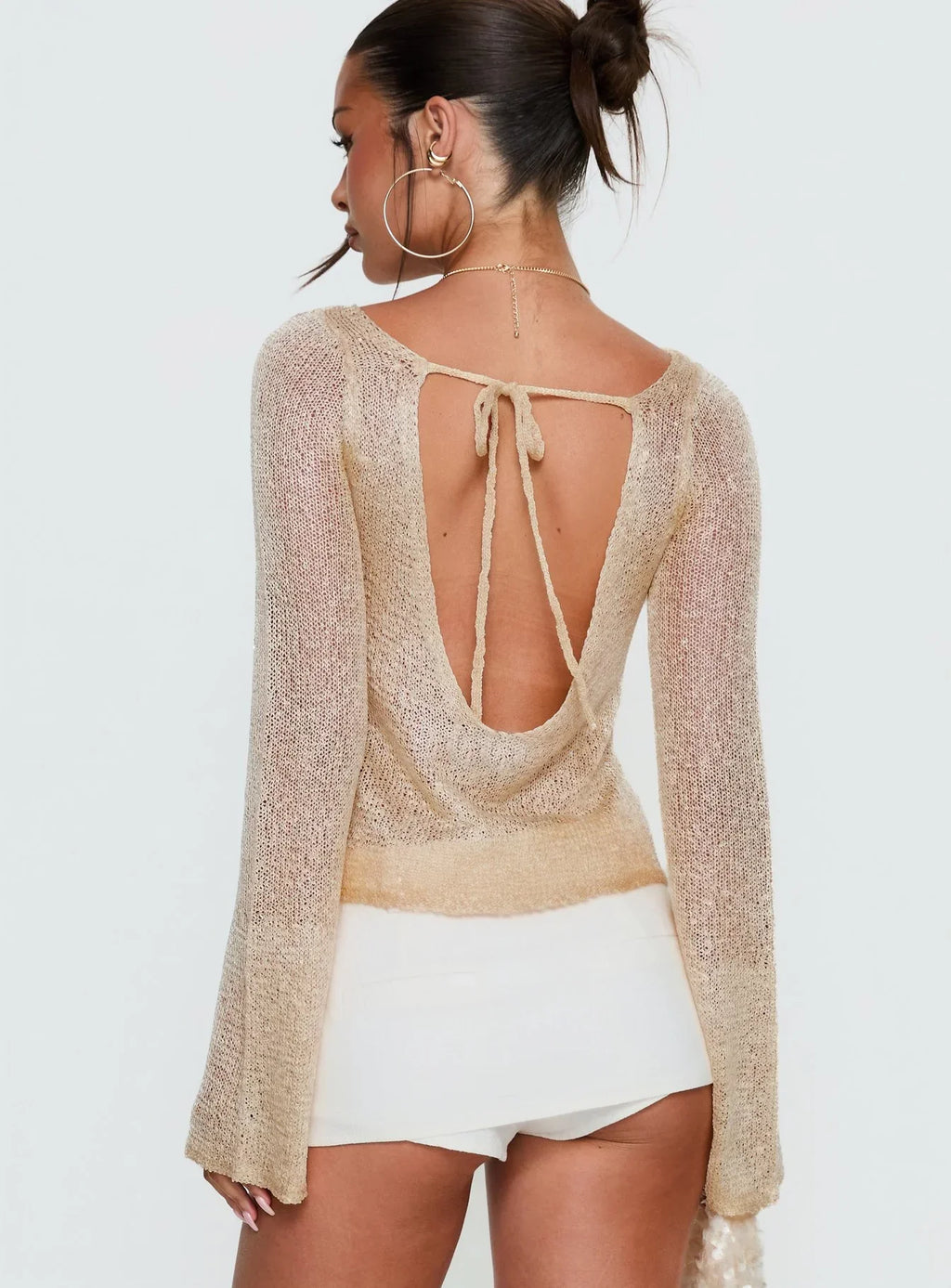Evanne Long Sleeve Knit Top Champagne