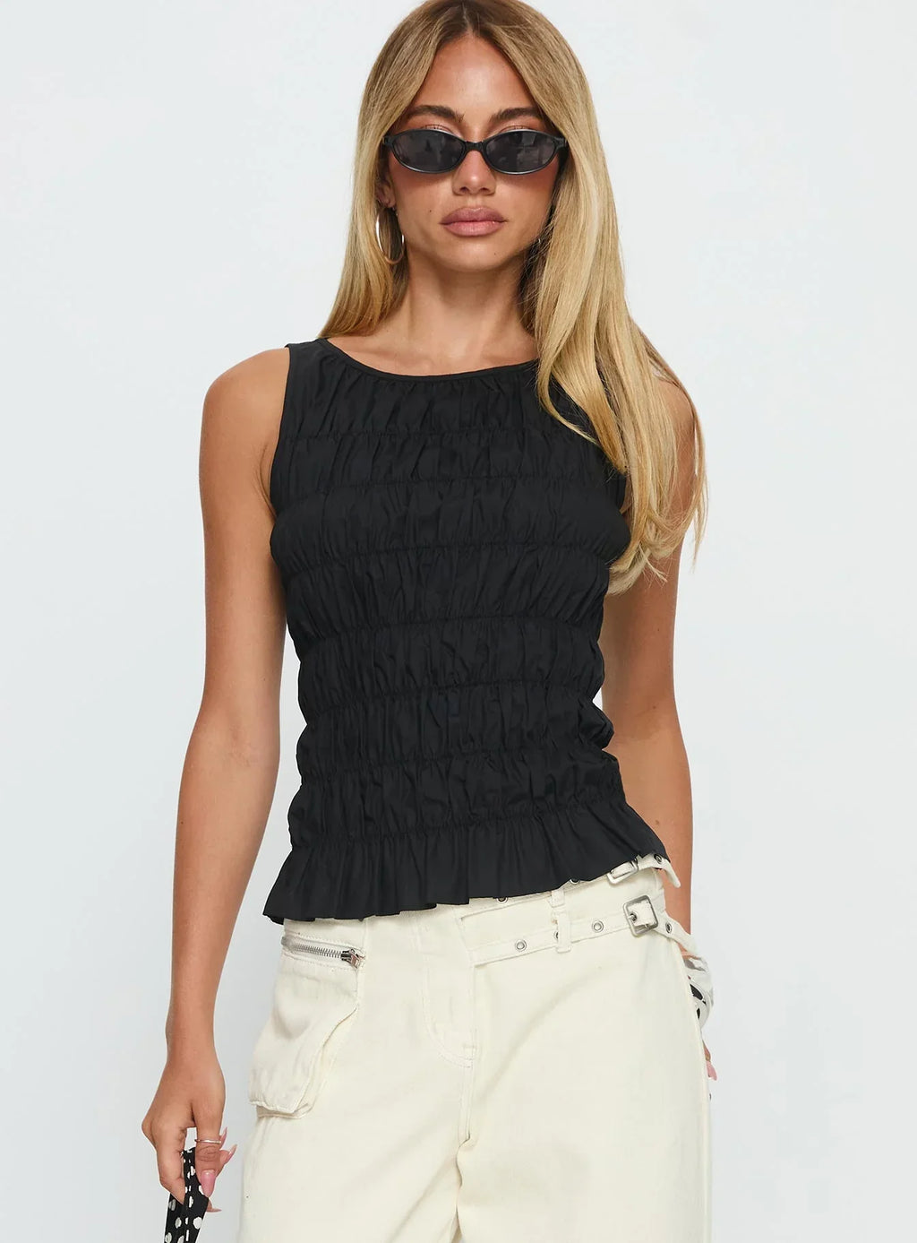Marleene Shirred Top Black