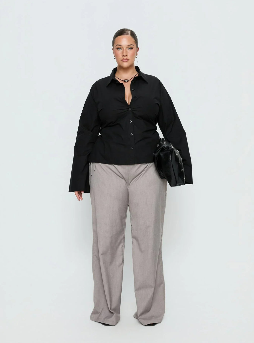 Eryx Tie Back Button Up Top Black Curve