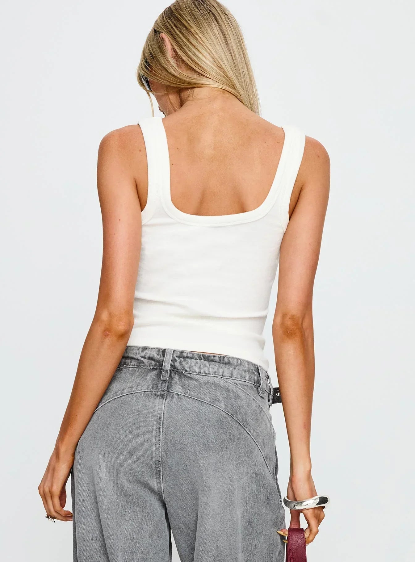 Diviana Droplet Rib Tank Top White