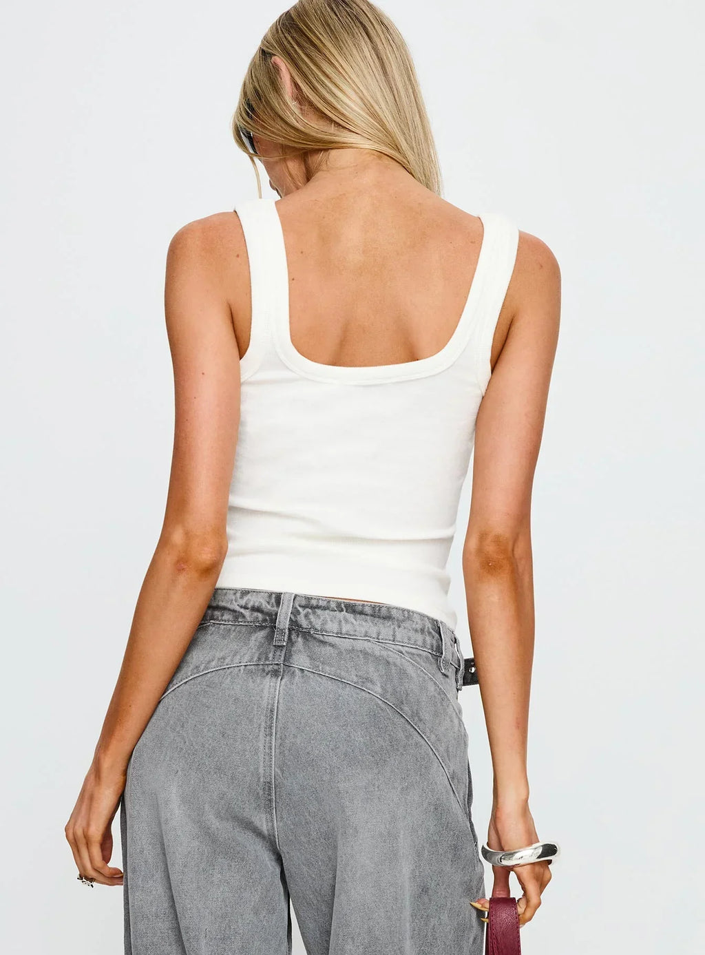 Diviana Droplet Rib Tank Top White