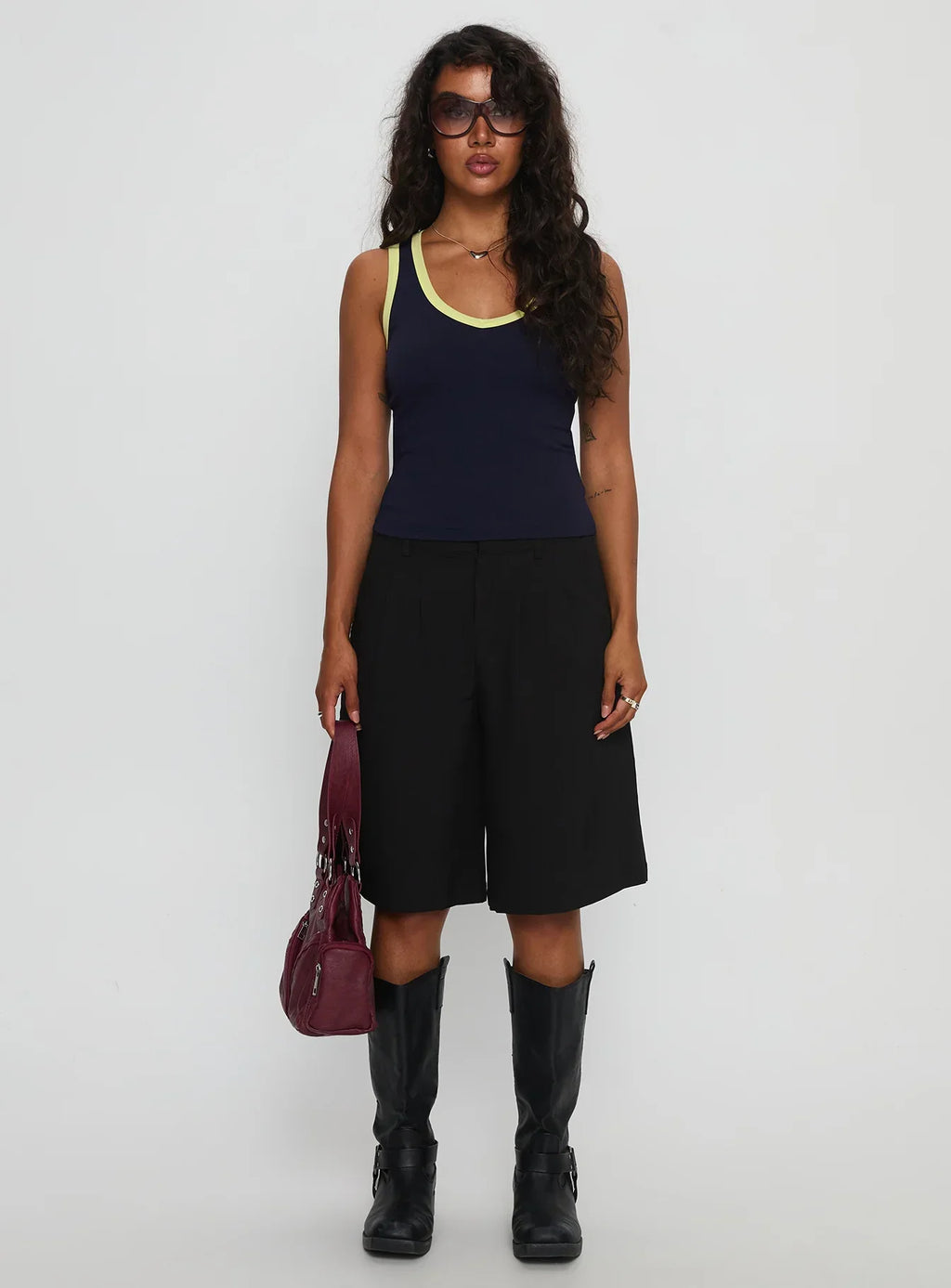 Elionne V Neck Contrast Top Navy / Yellow