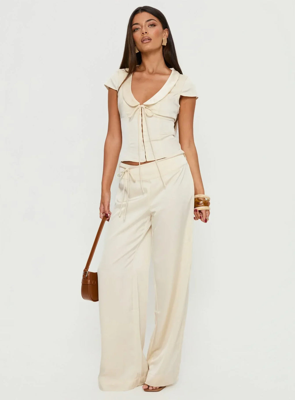 Aubrette Satin Collar Top Cream