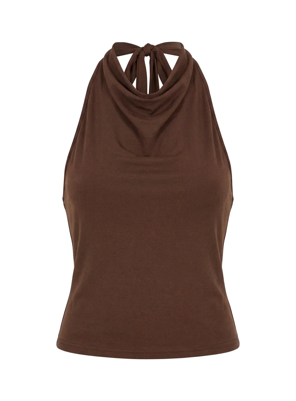 Katiana High Neck Cowl Top Brown