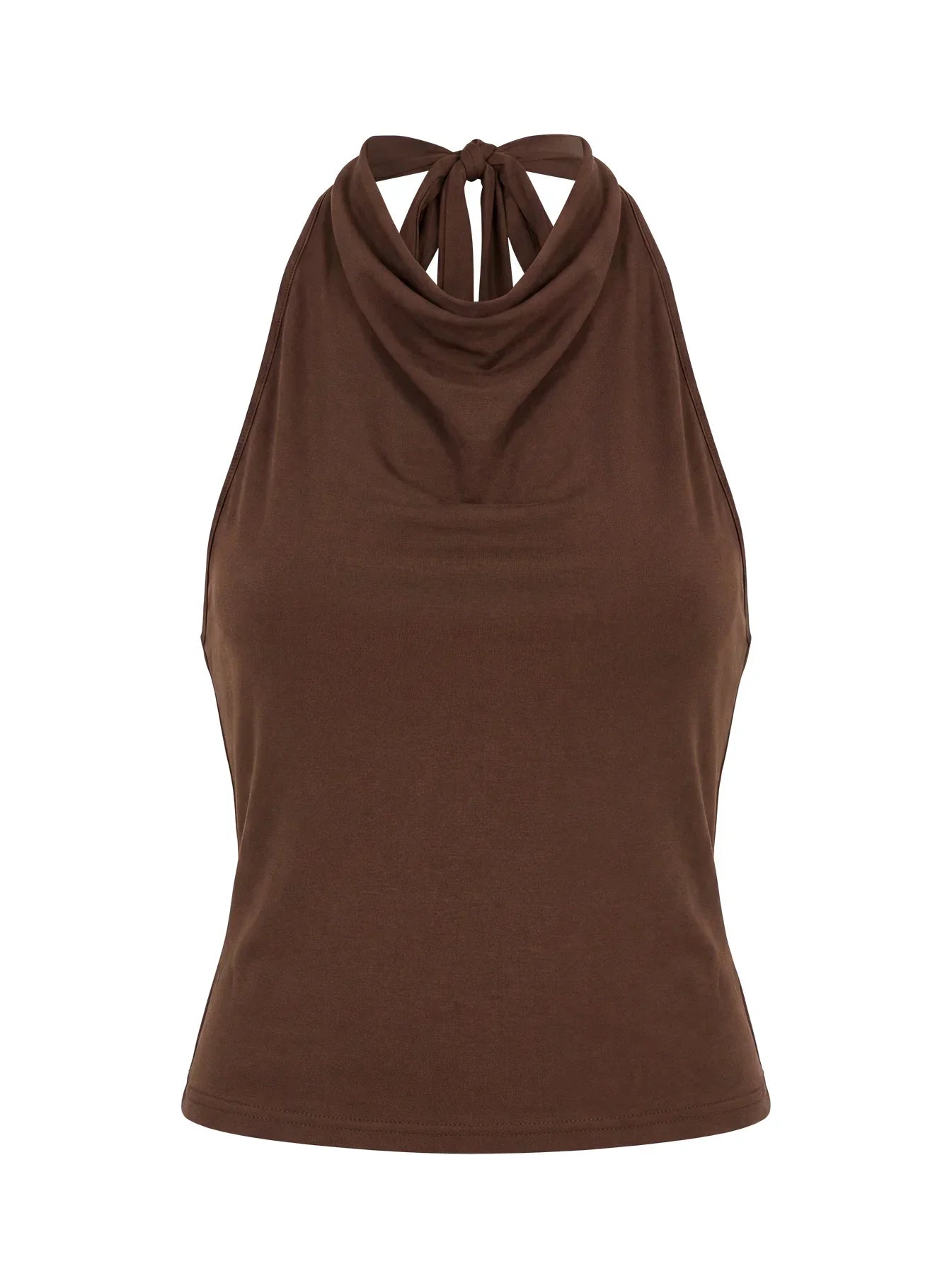 Katiana High Neck Cowl Top Brown