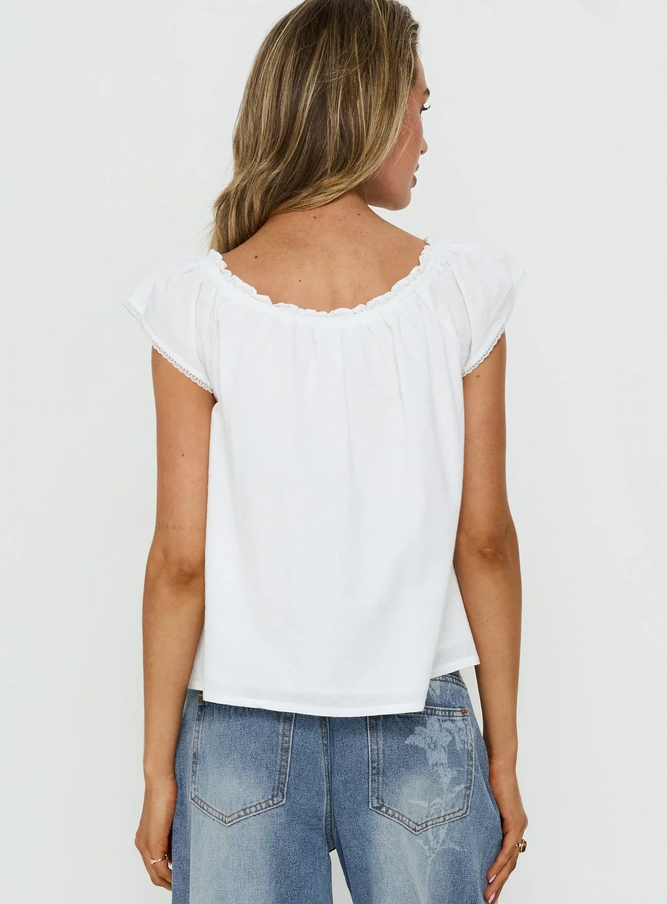 Never Over Floaty Babydoll Top White