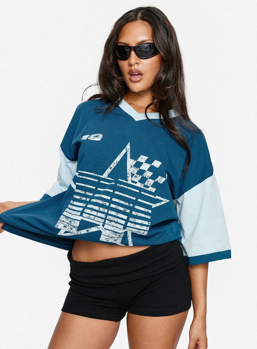 Nachell Short Sleeve Moto Top Blue