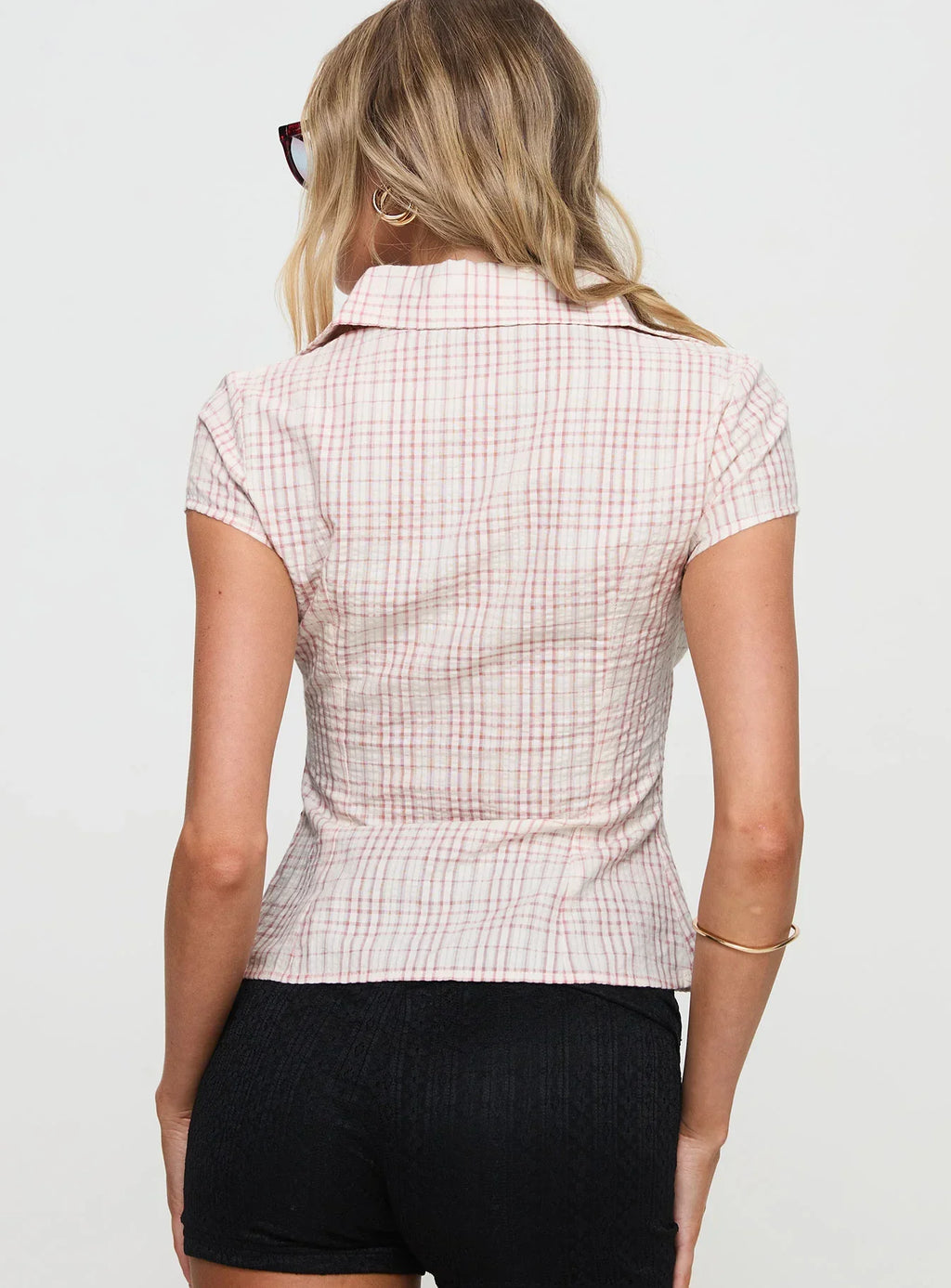 Cottesloe Blouse Top Pink Check Petite
