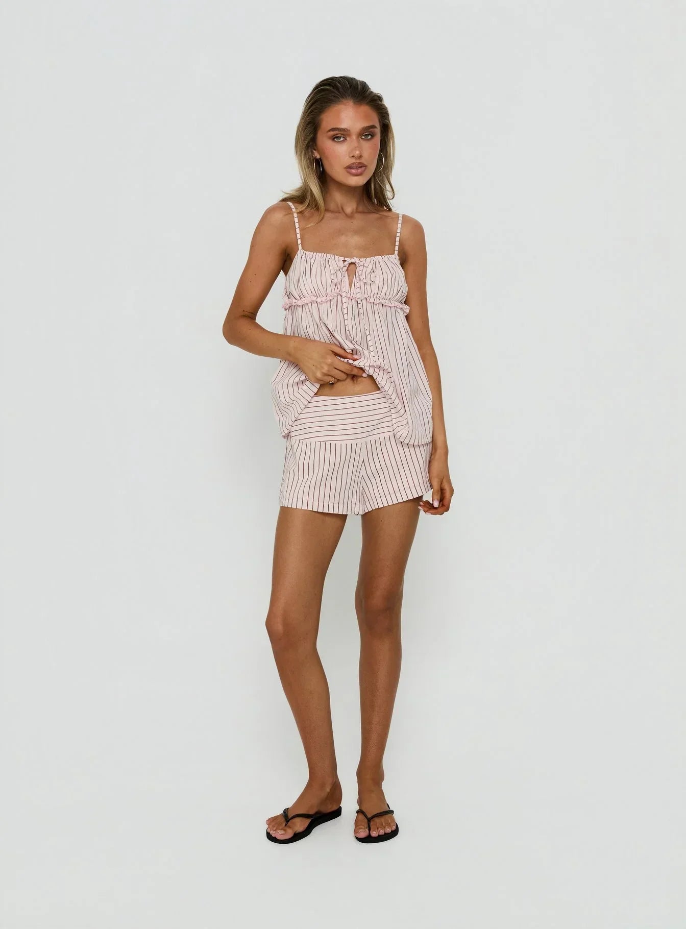 Harwin Gathered Bust Babydoll Top Pink Stripe