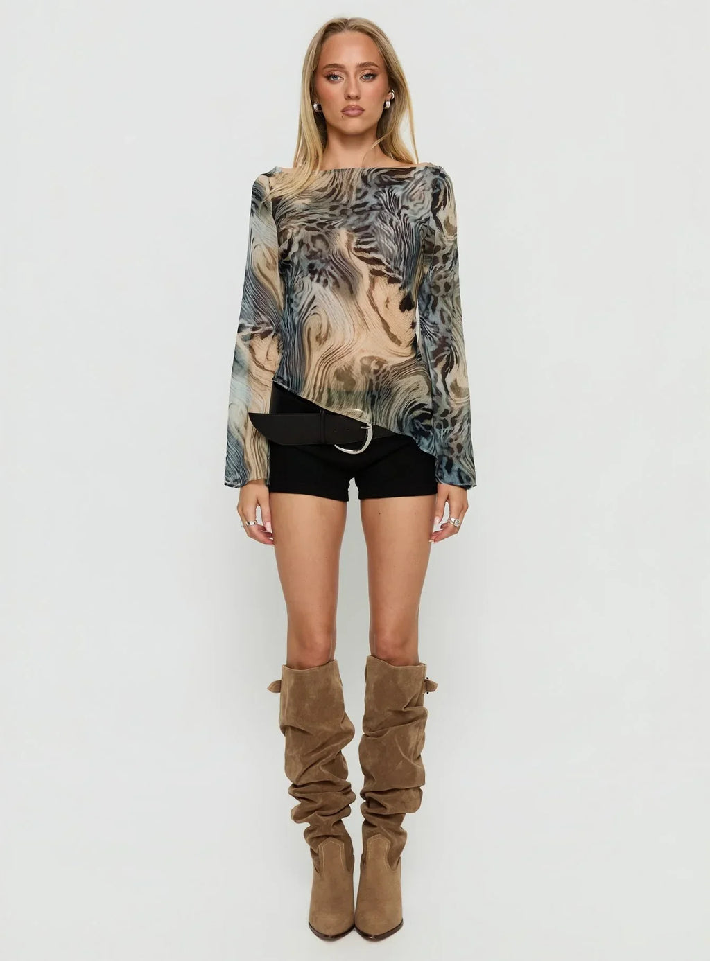 Esmaria Long Sleeve Flared Top Multi Animal