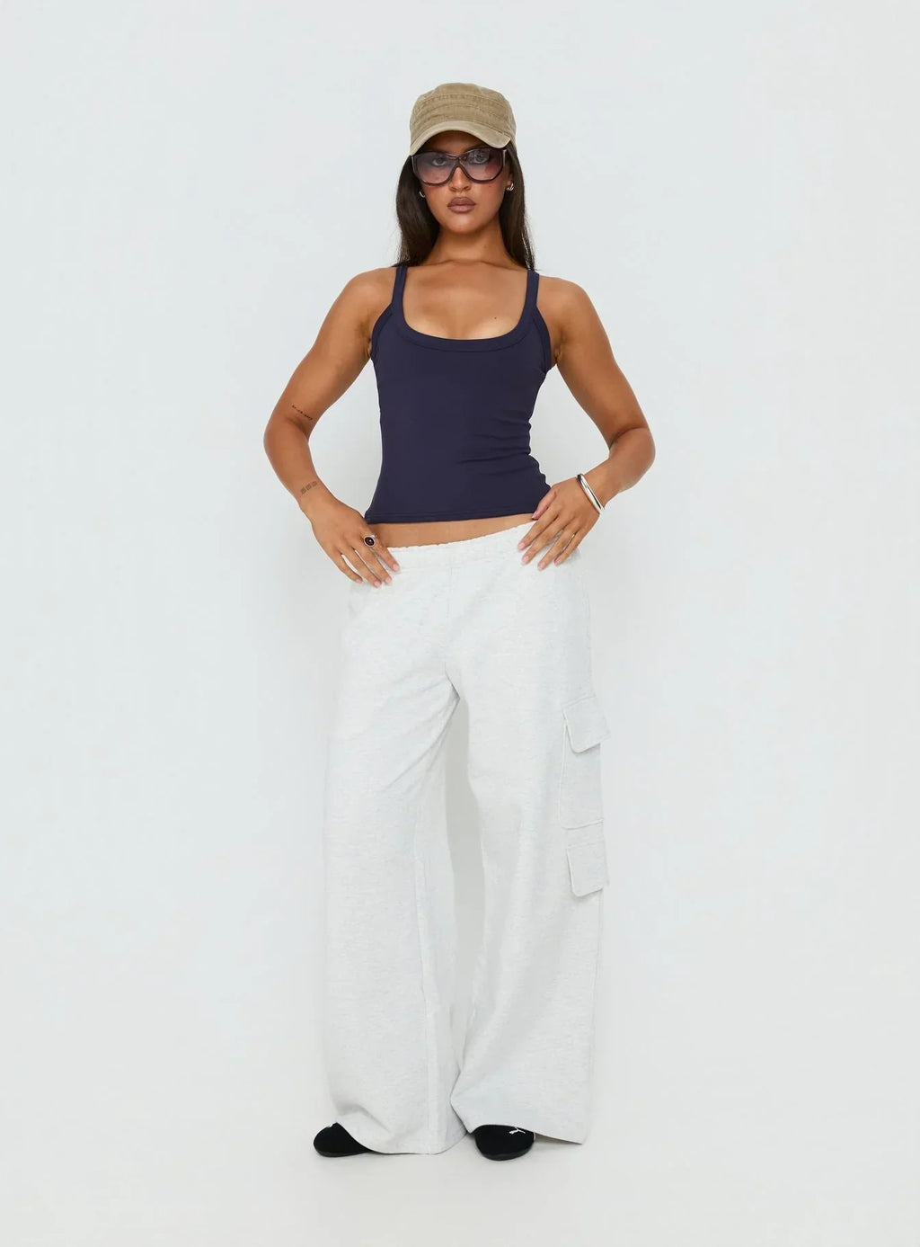 Kasper Cinched Longline Tank Top Navy
