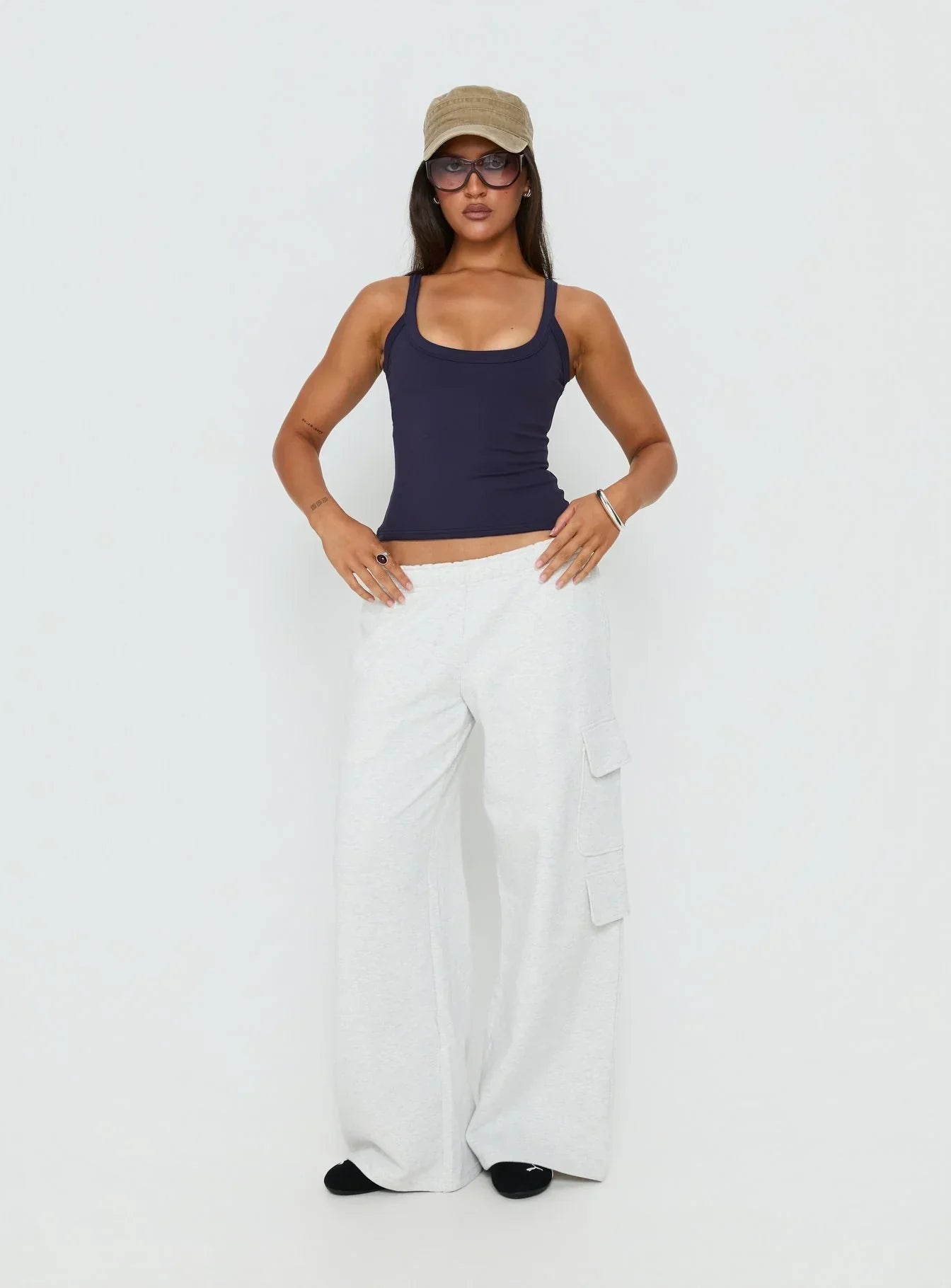 Kasper Cinched Longline Tank Top Navy