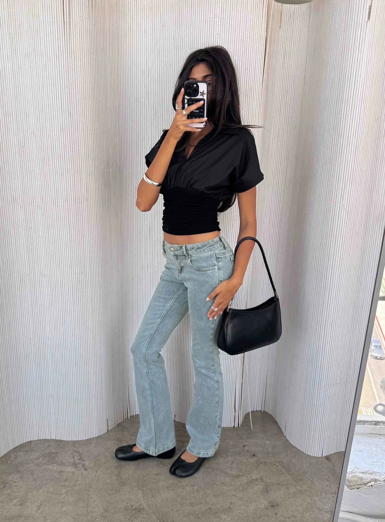 Chalia Ruched Collared Top Black