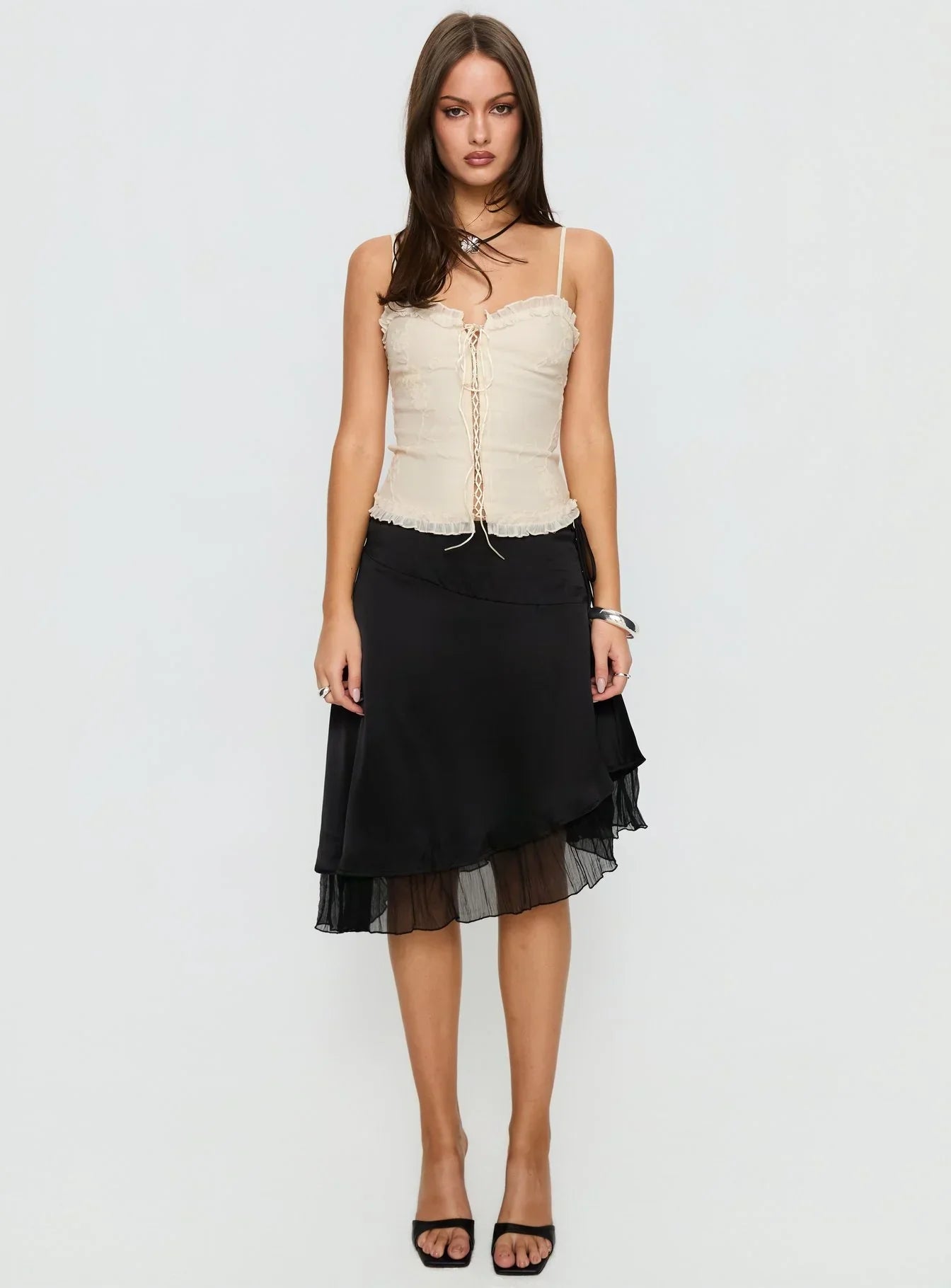 Angeleah Tie Up Frill Detail Top Cream