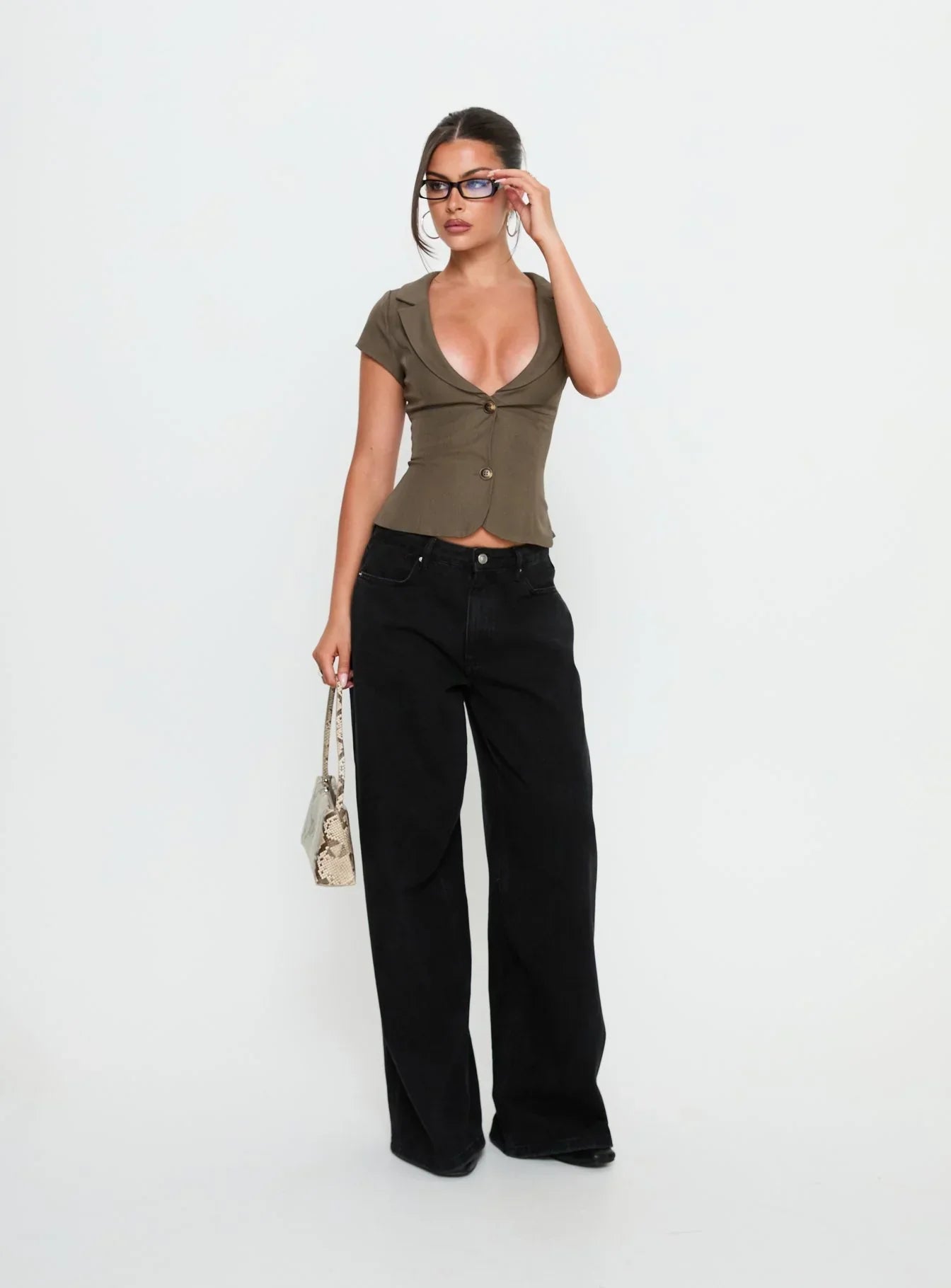 Alexandrea Plunge Tie Up Top Brown Marle