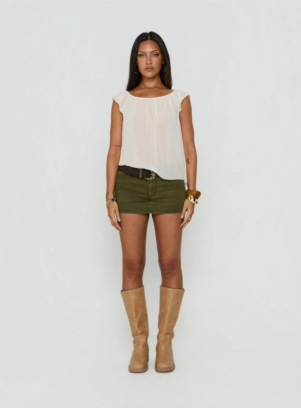 Sidra Off Shoulder Sheer Top Cream
