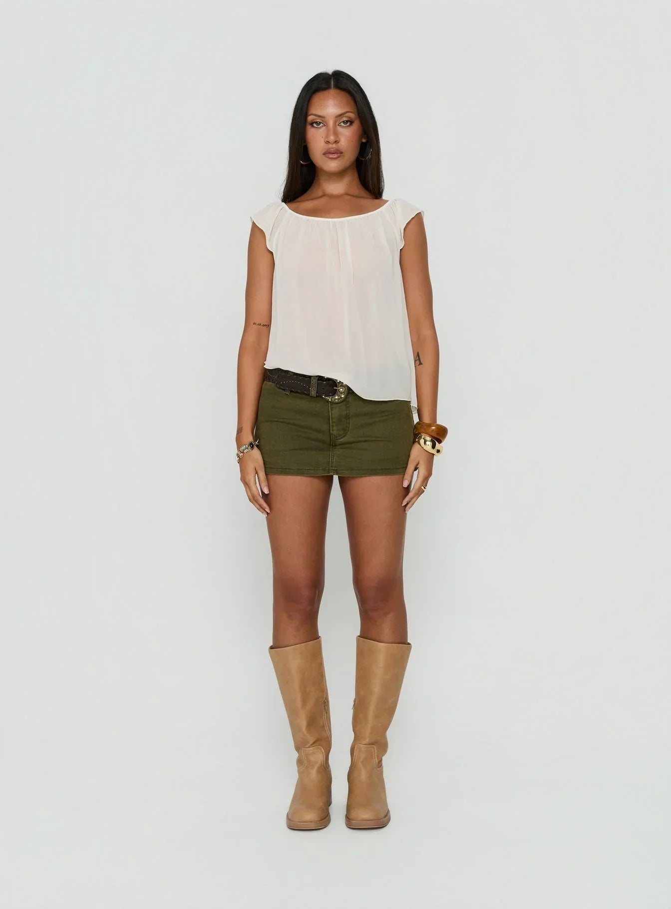 Sidra Off Shoulder Sheer Top Cream