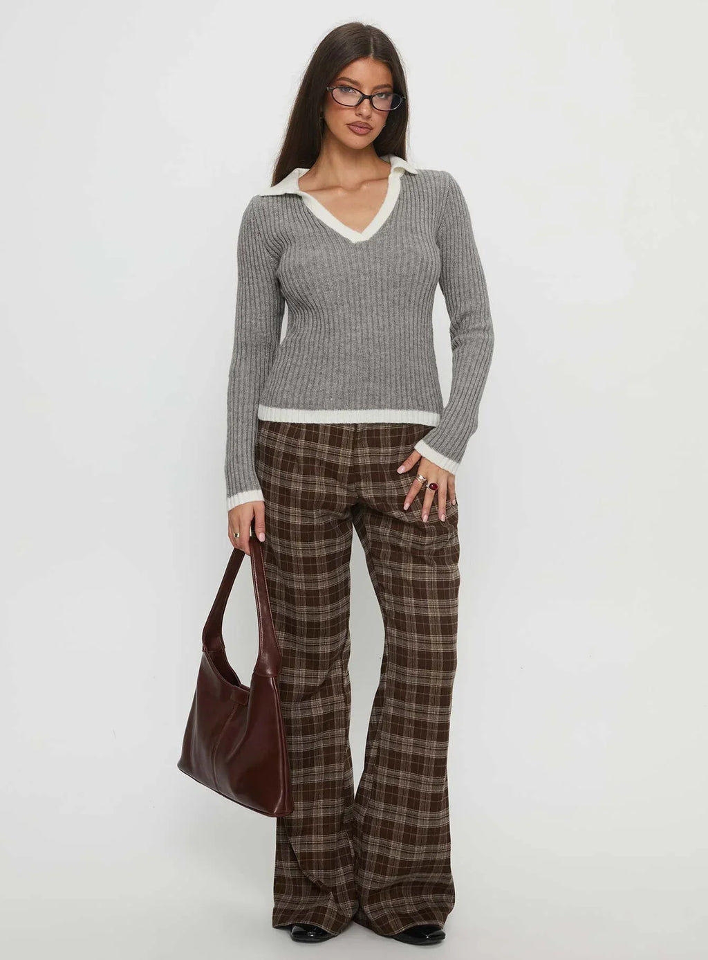 Skylen Long Sleeve Collared Top Grey
