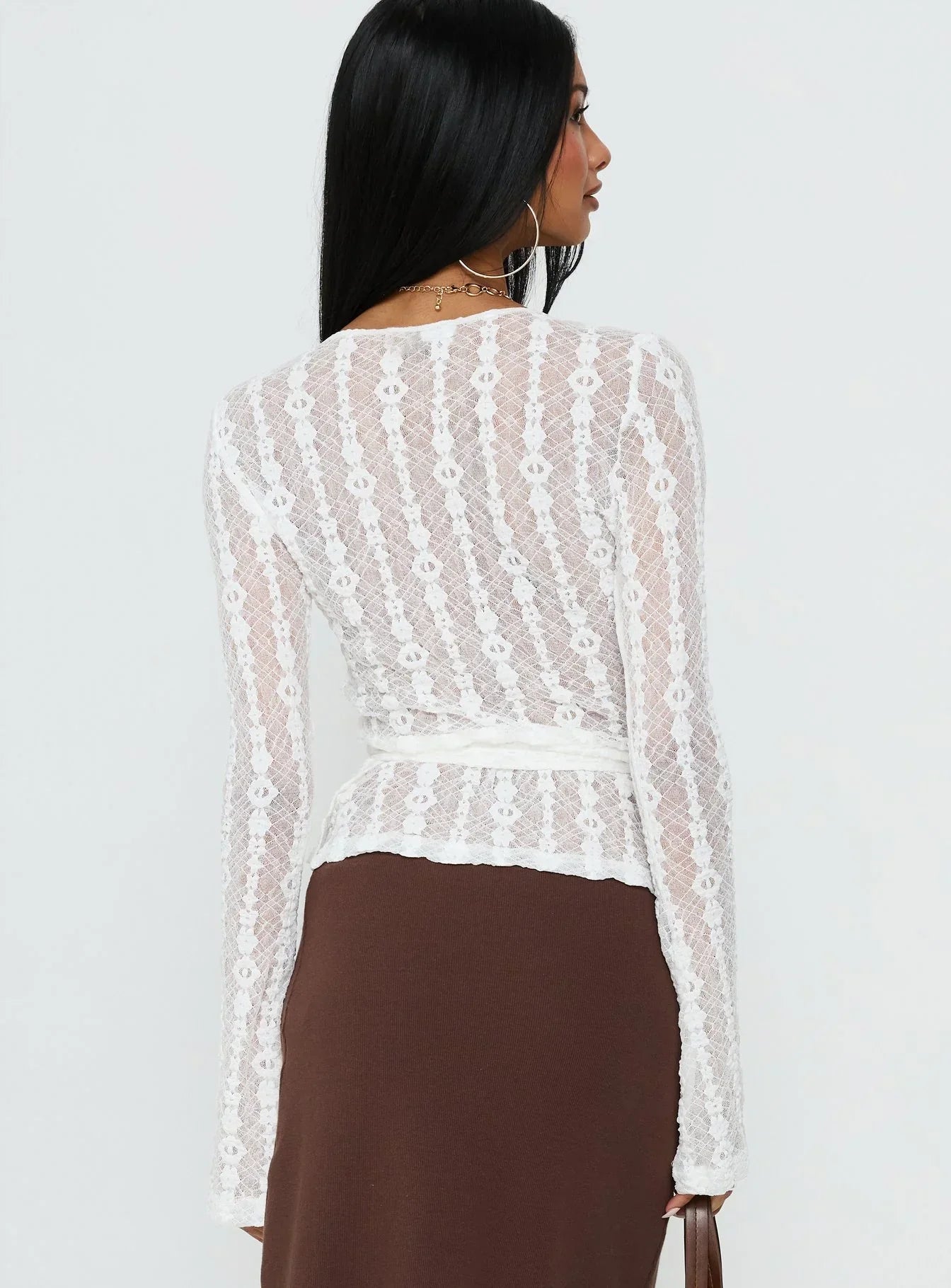 Melara Lace Long Sleeve Wrap Top White