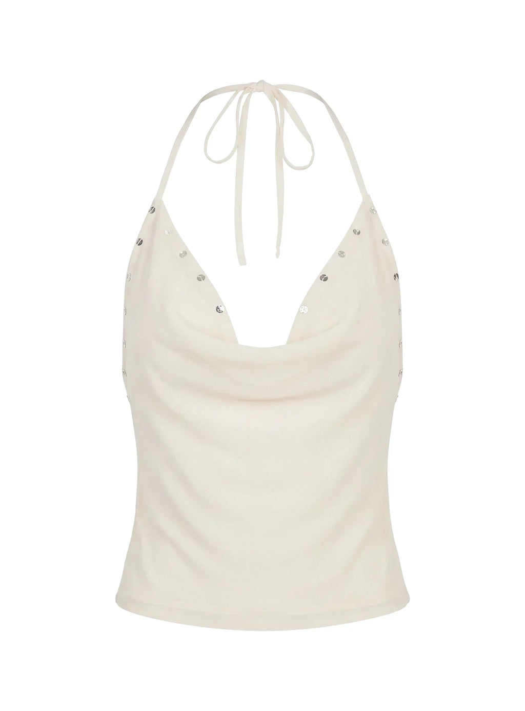 Gemmina Halter Sequin Top Cream