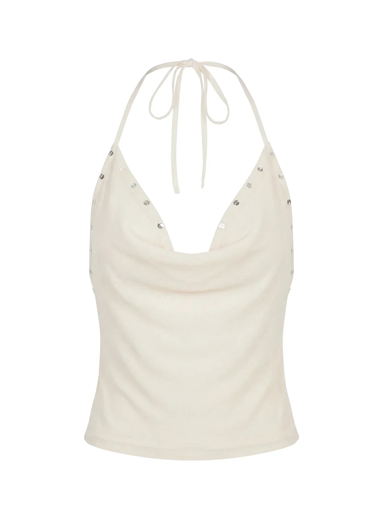Gemmina Halter Sequin Top Cream