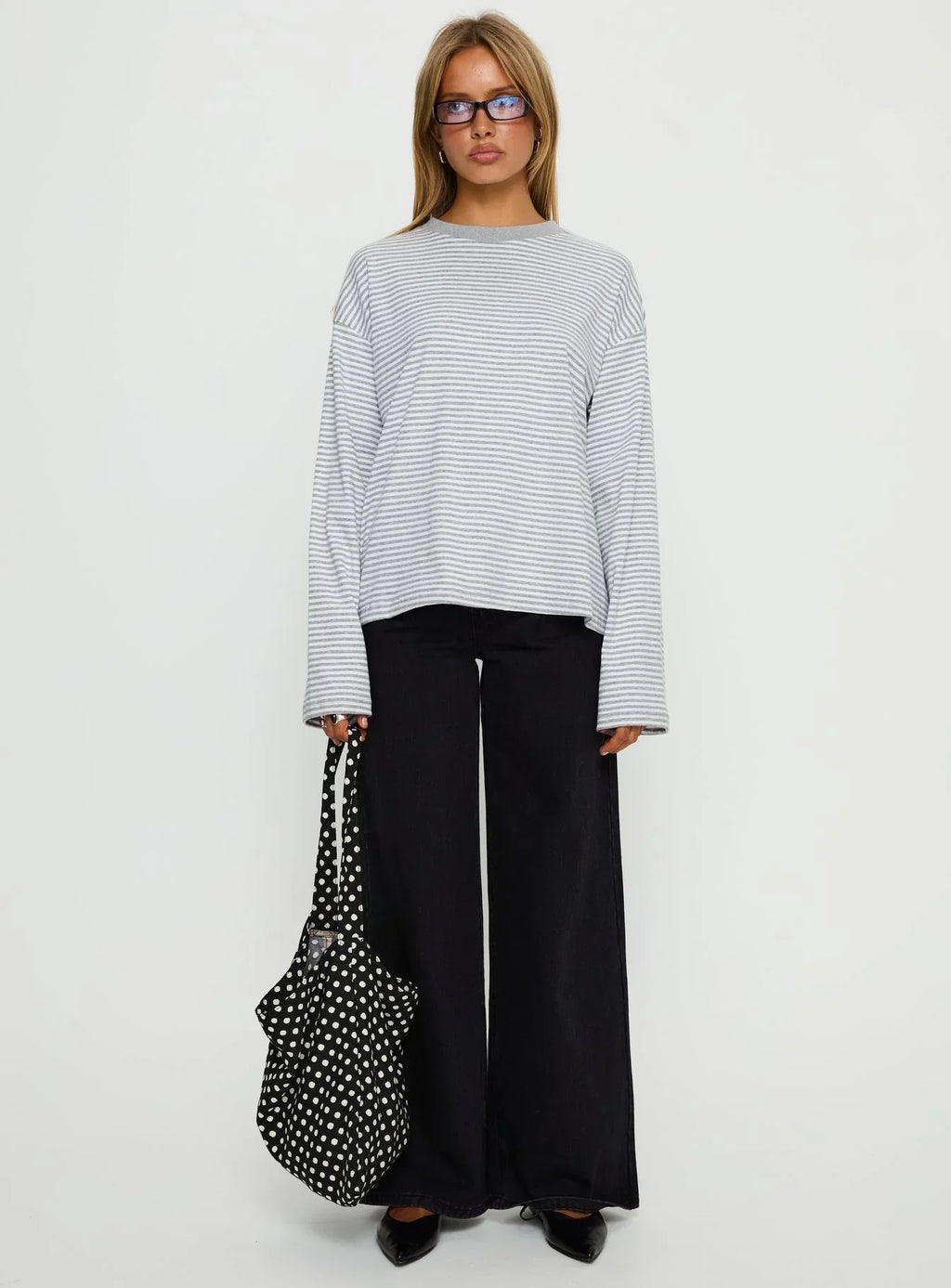 Settle Down Long Sleeve Top Grey / White Stripe
