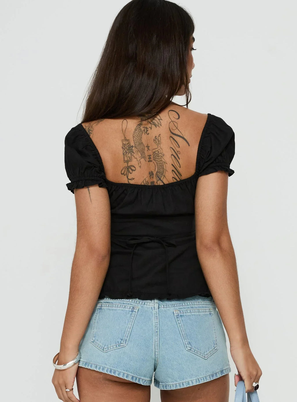 Fabiella Puff Sleeve Blouse Top Black