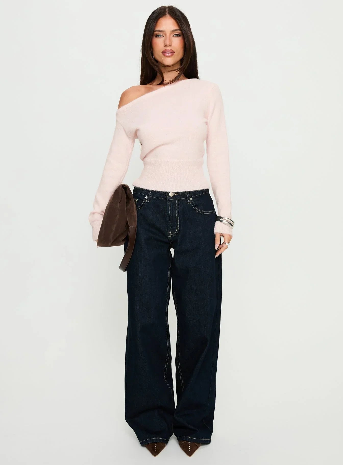 Selbey Fluffy Cinched Waist Off Shoulder Top Pink
