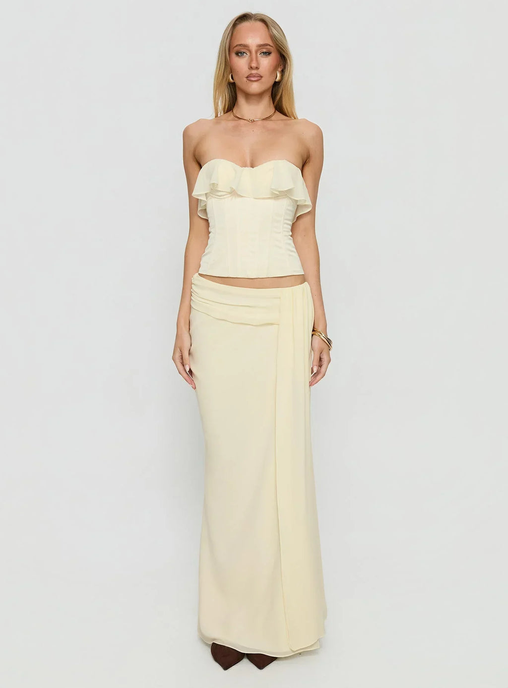 Holliann Strapless Frill Corset Top Butter