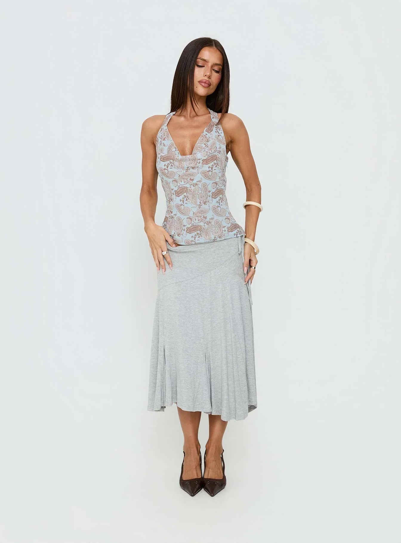 Xiomara Cowl Halter Top Blue Paisley